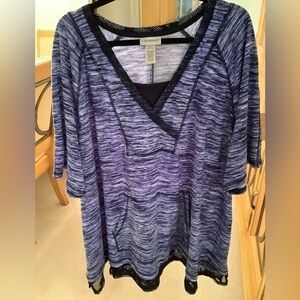 GREAT 1X 18/20 SHORT SLEEVE LACE TRIMMED SHADES OF BLUE DRESS